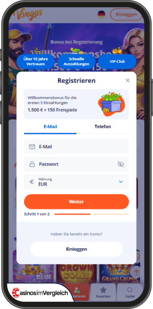 anmeldeverfahren bei vvegas casino